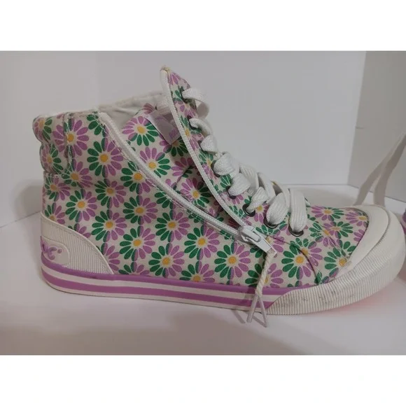 Rocket Dog Jazzin High Top Sneakers Women's 8.5 Pastel Floral Canvas Shoes Daisy - Picture 12 of 16